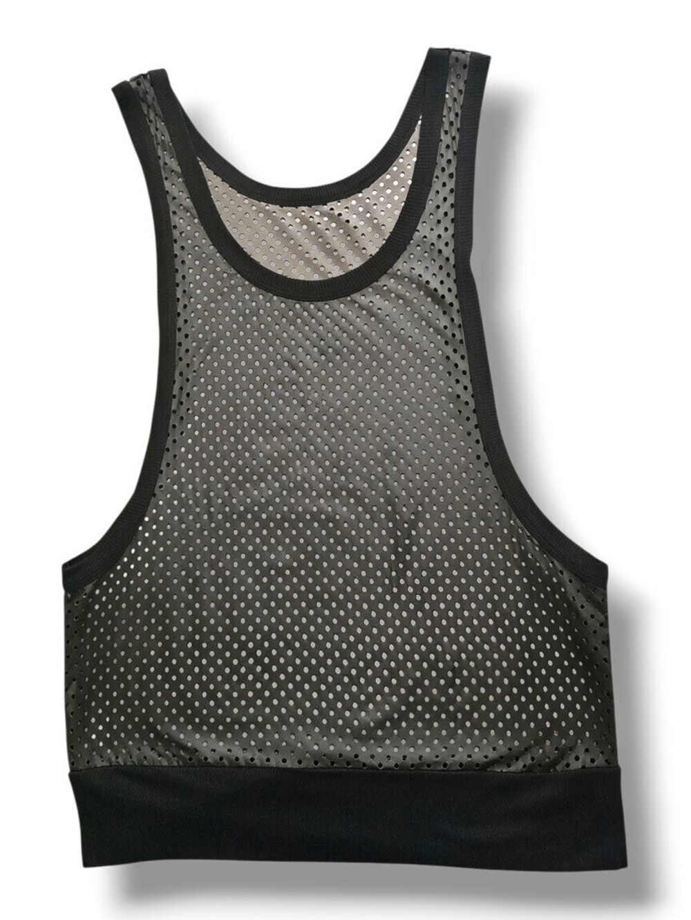 Black Perforated Faux Leather Punk Rock Goth Y2K Club Streetwear Tank Top Small